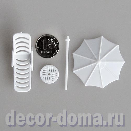 Шезлонг и пляжный зонтик, кукольная миниатюра, 3,5-5 см