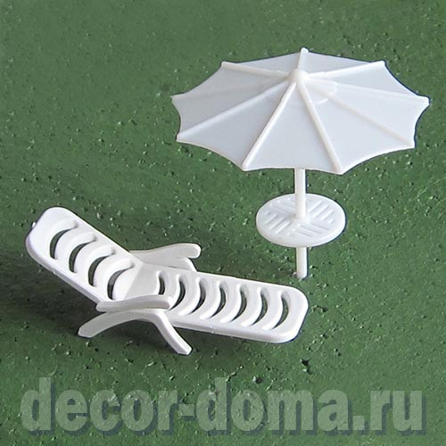 Шезлонг и пляжный зонтик, кукольная миниатюра, 3,5-5 см