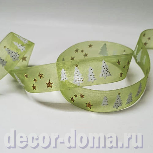 Ёлочки и звёзды, лента декоративная, 2,5 см, за 1 м