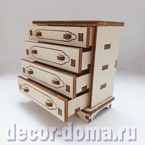 Мебель мини, серия Злата, комод 4 ящика, заготовка для декора Мебель мини, серия Злата, комод 4 ящика, заготовка для декора