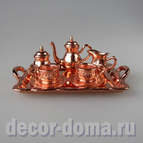 Сервиз роскошный мини, 10 предметов, металл, цвет медь