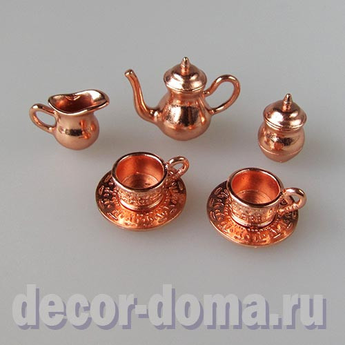 Сервиз роскошный мини, 10 предметов, металл, цвет медь