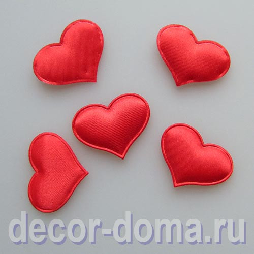 Сердечки атласные, 3,5 см, 5 шт.