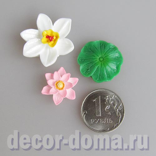 Водяные лилии мини, 2 цветка и лист, 1,5-3 см