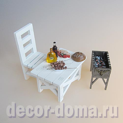 Мебель садовая, миниатюрная, декоративная, столик и стулья, 10 см, цвет белый Мебель садовая, миниатюрная, декоративная, столик и стулья, 10 см, цвет белый