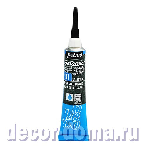 Pebeo Setacolor 3D, черный с микро-глиттером, контур, 20 мл