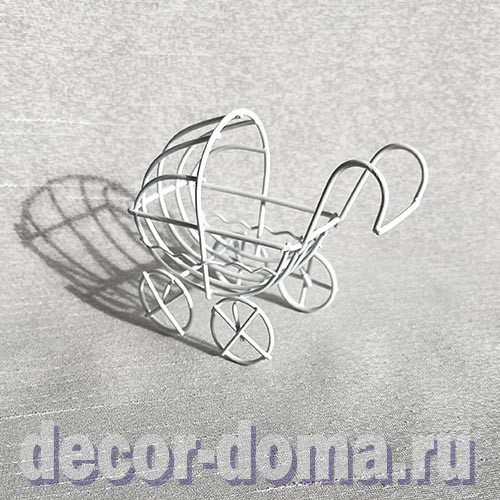 Коляска, ажурная, мини, 9 см, цвет белый
