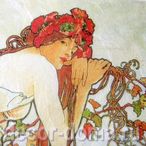 Альфонс Муха, Времена года, бумага для декупажа рисовая Impressio, А4 Альфонс Муха, Времена года, бумага для декупажа рисовая Impressio, А4