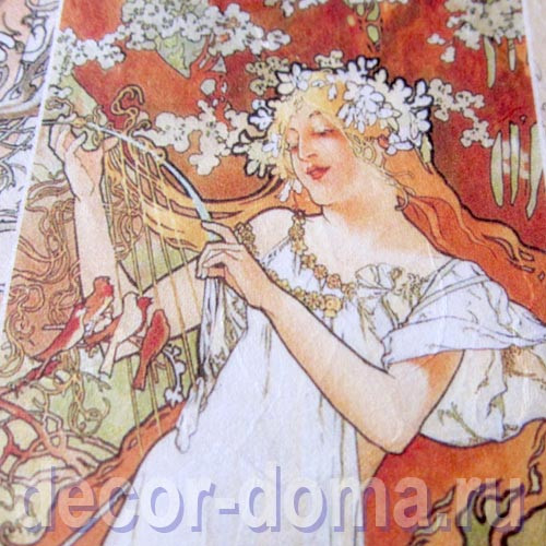 Альфонс Муха, Времена года, бумага для декупажа рисовая Impressio, А4 Альфонс Муха, Времена года, бумага для декупажа рисовая Impressio, А4