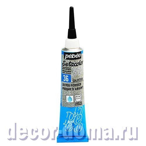Pebeo Setacolor 3D, серебро с микро-глиттером, контур, 20 мл