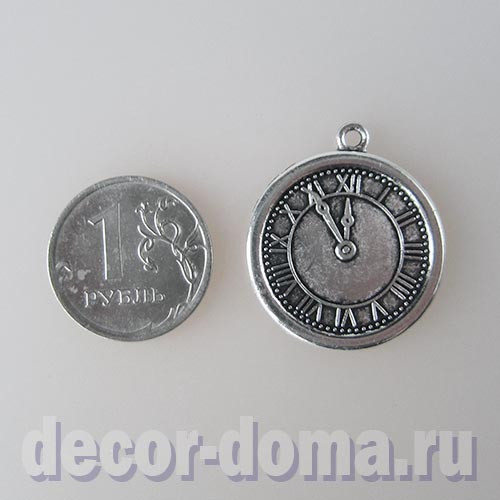 Часы, циферблат, без 5 минут 12, подвеска металлическая, 2,5 см, цвет серебро