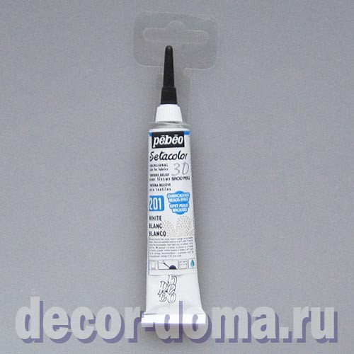 Pebeo Setacolor 3D, эффект жемчужин, цвет 201 белый перламутр, контур объемный, 20 мл