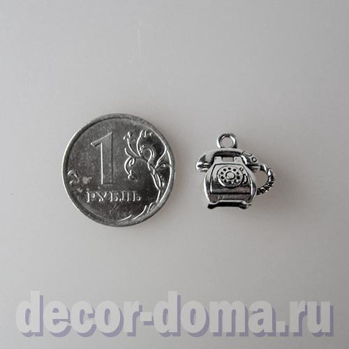 Телефон ретро с диском, подвеска металлическая, 1,4 см, цвет серебро Телефон ретро с диском, подвеска металлическая, 1,4 см, цвет серебро