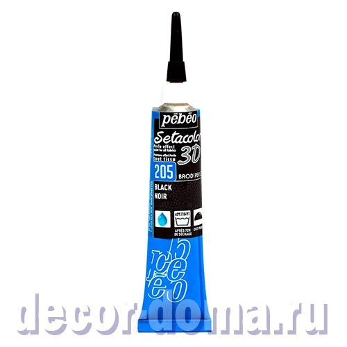 Pebeo Setacolor 3D, эффект жемчужин, цвет 205 черный, контур объемный, 20 мл