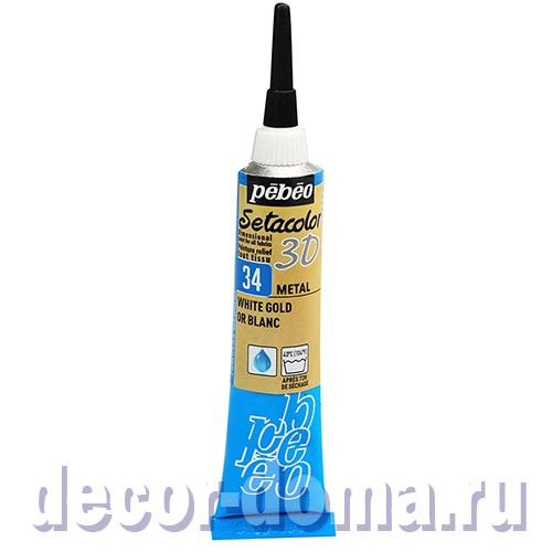 Pebeo Setacolor 3D, металлик, цвет 34 золото белое, контур объемный, 20 мл Pebeo Setacolor 3D, металлик, цвет 34 золото белое, контур объемный, 20 мл
