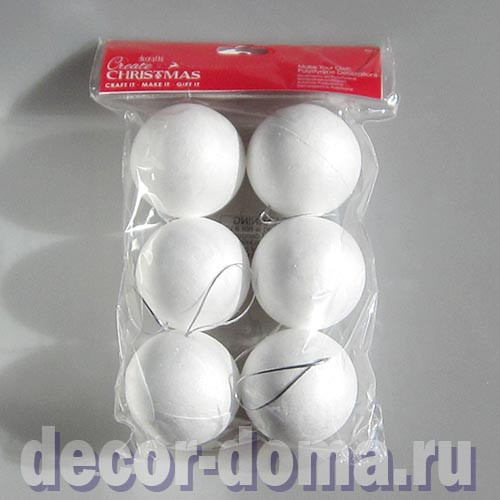 Шары из пенопласта, 7 см, с подвесами, 6 шт. Шары из пенопласта, 7 см, с подвесами, 6 шт.
