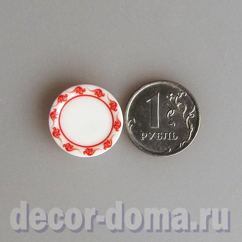 Тарелочка, кукольная миниатюра, 1,8 см, красный узор Тарелочка, кукольная миниатюра, 1,8 см, красный узор