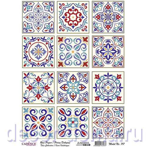 Cadence Rice Decoupage Paper, бумага для декупажа рисовая, A3, 717, плитка арабская