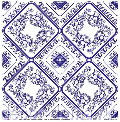 Cadence Rice Decoupage Paper, бумага для декупажа рисовая, 30х30 см, Blue Shades, K041, плитка бело-синяя