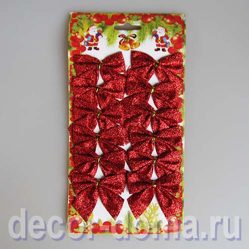 Бантики с блёстками, 12 шт., 5 см, цвет красный Бантики с блёстками, 12 шт., 5 см, цвет красный