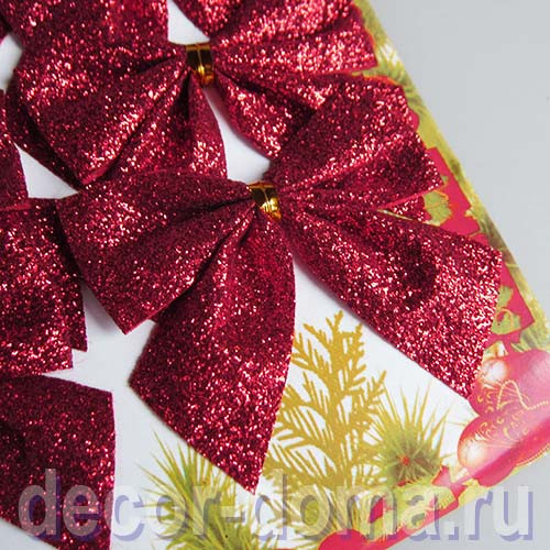 Бантики с блёстками, 12 шт., 5 см, цвет красный Бантики с блёстками, 12 шт., 5 см, цвет красный