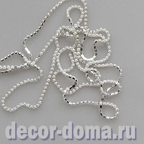 Цепочка из страз, 2 мм, перламутр в серебре, 1 м