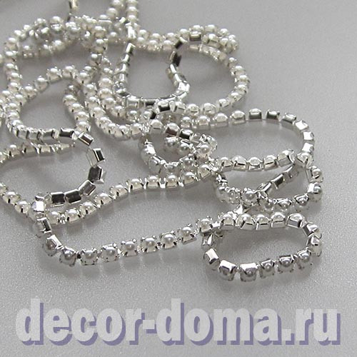 Цепочка из страз, 2 мм, перламутр в серебре, 1 м