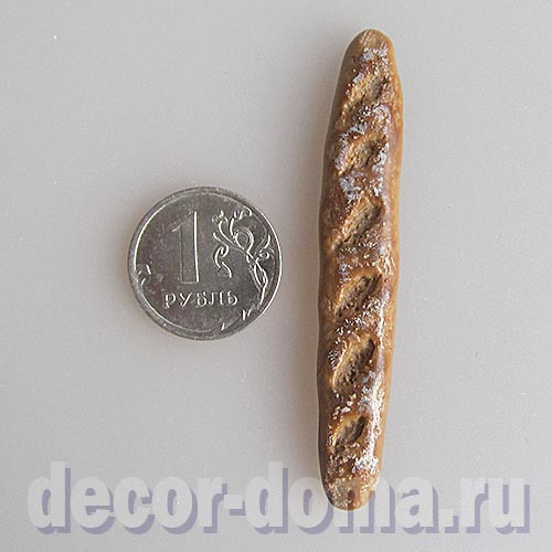 Хлеб, багет ржаной, 7 см, еда кукольная миниатюрная, ручная работа Хлеб, багет ржаной, 7 см, еда кукольная миниатюрная, ручная работа