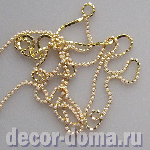 Цепочка из страз, 2 мм, перламутр в золоте, 1 м