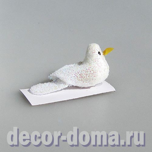 Птичка микро, 3,8 см, с блёстками, белая