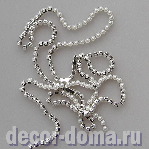 Цепочка из страз, 3 мм, перламутр в серебре, 1 м Цепочка из страз, 3 мм, перламутр в серебре, 1 м