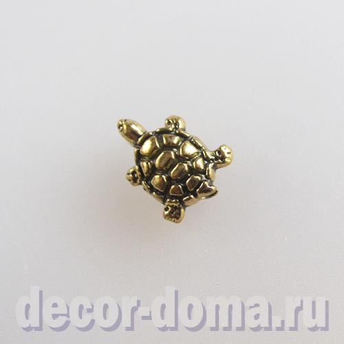 Черепашка микро, подвеска, шарм, бусина, 1 см, цвет золото антик