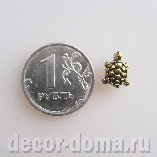 Черепашка микро, подвеска, шарм, бусина, 1 см, цвет золото антик