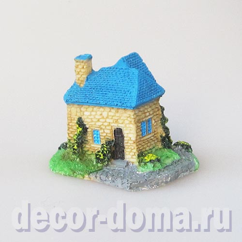 Загородный домик, миниатюра, 4,5 см, полистоун, синяя крыша